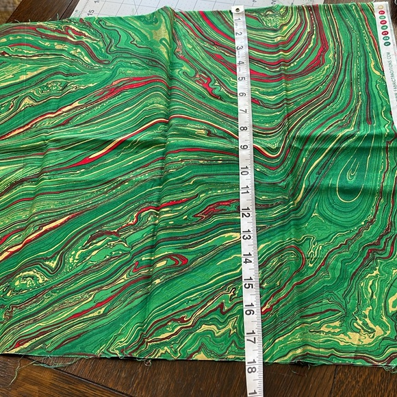 2 sewing fabric remnants, dark blue w/gold stars, moons; green/red/yellow swirl - Picture 6 of 6